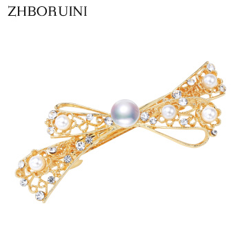 ZHBORUINI New Pearl Hair Clip for Woman and Girls Natural Freshwater Pearl Jewelry Lovely Bow Hair Accessories Hairpins Gift