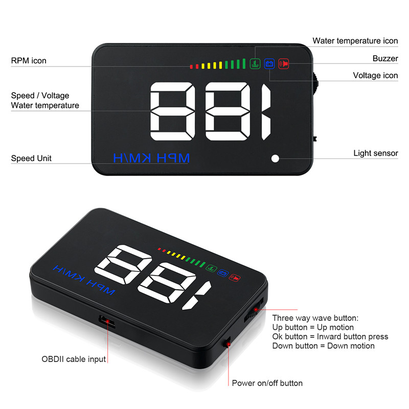 A500 3.5 Inch Car HUD Head Up Display Speedometer OBD2 OBDII OBD Auto Projector Parameter Display With Overspeed Warning