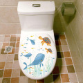 Sealife Fish Toilet Seat Stickers Home Decoration DIY Flower Underwater Scenery Mural Art Bathroom Room 3D View PVC Wall Decal