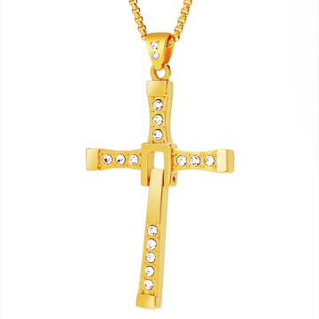 RIR Silver and Gold The Fast And The Furious Cross Necklace Pendant Movie Vin Diesel Cross Pendant Necklace With 24 Chain