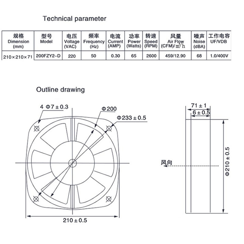 Top Deals 200FZY2-D Single Flange AC220V 65W Fan Axial Flow Fan Fan Electric Box Cooling Fan Wind Direction Adjustable