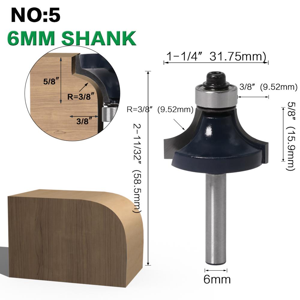 1pcs 6mm shank 1/4" shank Corner Round Over Router Bit with BearingMilling Cutter for Wood Woodwork Tungsten Carbide