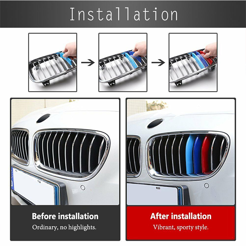 M Color Sport Kidney Strip Clip Insert Trims Stickers For BMW 3 series E46 1998-2001 2002-2004 Car Grille Decoration Accessories