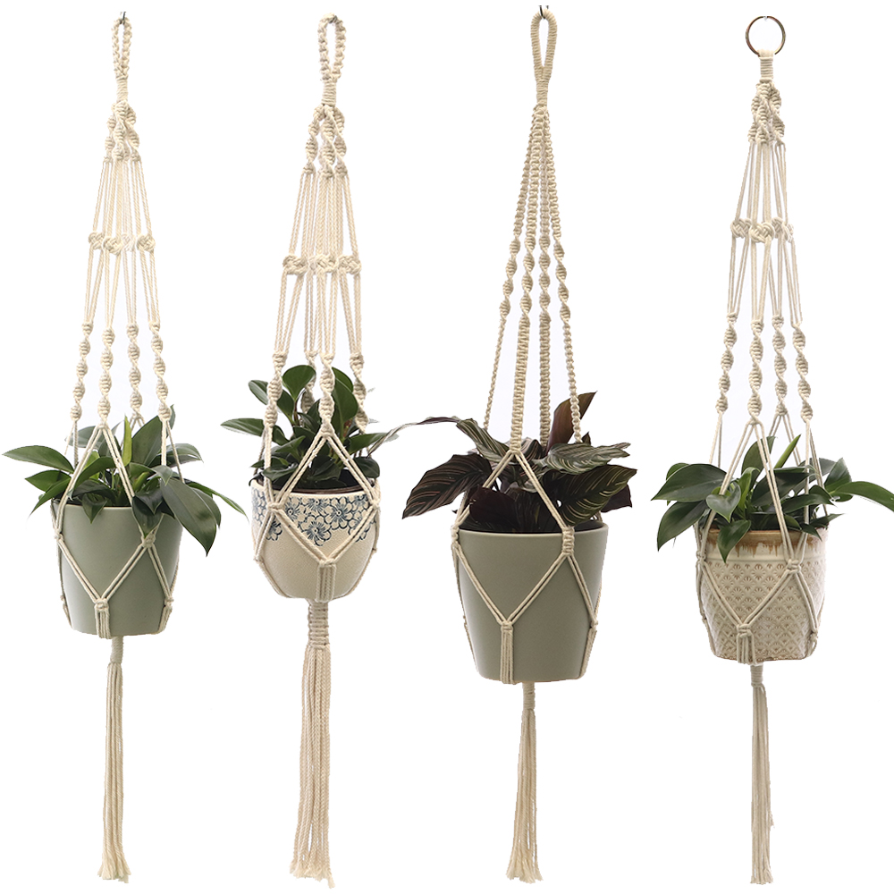 100% Cotton Hanging Baskets Handmade Plant Hanger Flowerpot Holder Basket Hanging Flowerpot Net Vintage Macrame Plant Hangers
