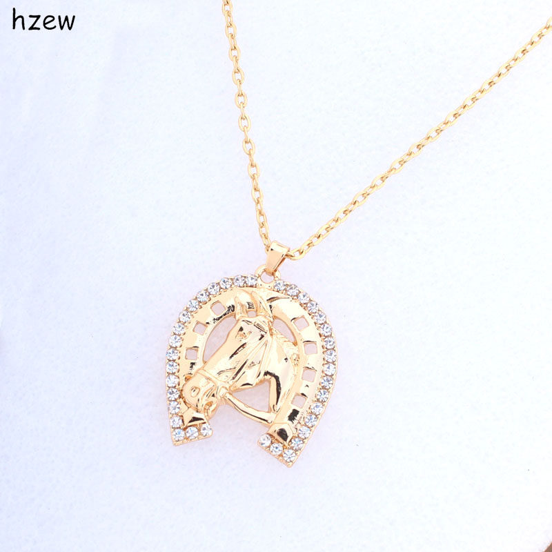 hzew Crystal Horseshoe Necklace Horse pendant Necklace Brand Necklaces Women's Fashion Jewelry gift