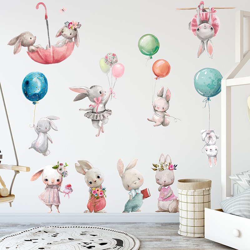 Baby Room Cute Ballet Bunny Wall Stickers for Kids Room Baby Nursery Decoration Cartoon Wall Decals Girl Gift Home Decoration