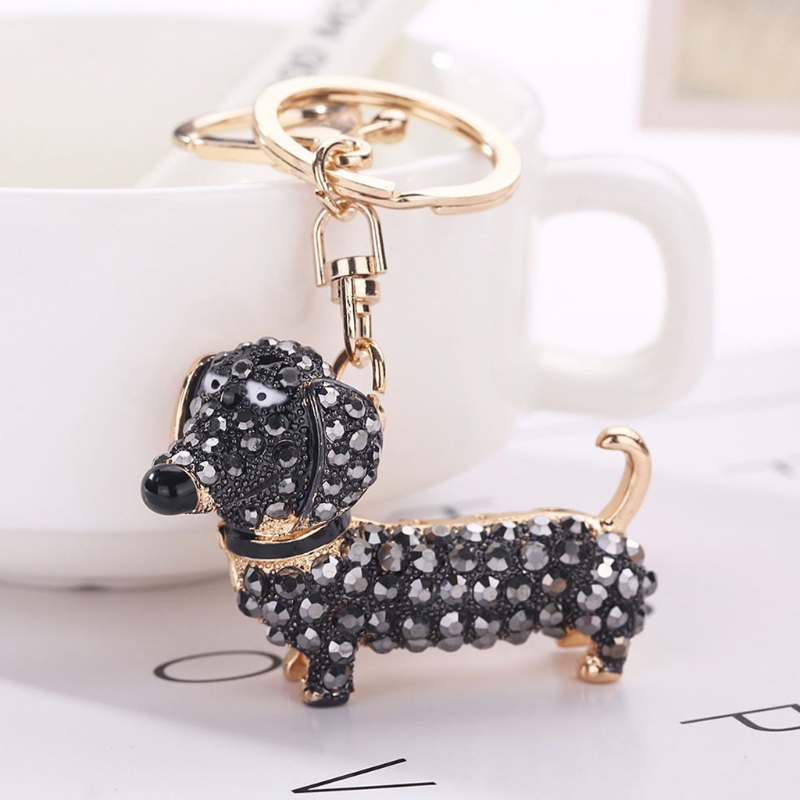 Bling Dog Dachshund Keychain Handbag Purse Pendant Car Holder Key Ring Jewelry