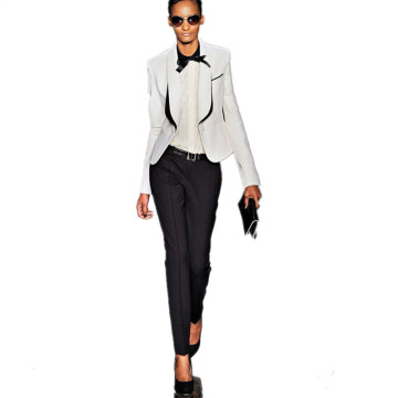 NEW Womens Business Suits Black White Office Uniform Designs Women Tuxedo Female Trouser Suits Formal Wear Work 2 Piece Suits