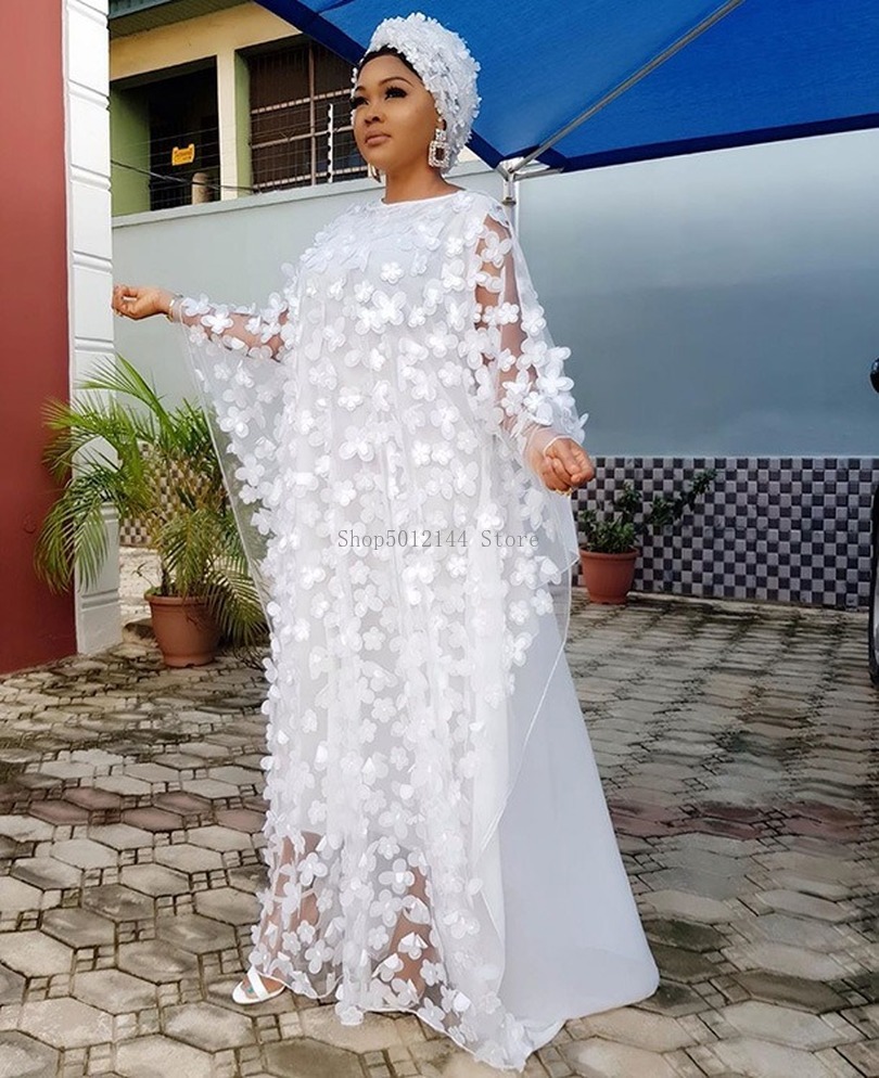 African Dresses for Women 2019 New Style African Clothes Bazin Fashion Lace Floral Boubou Robe Africain Dashiki Party Long Dress