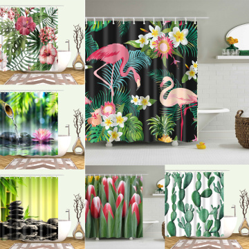 Shower Curtains Tropical Plants Flowers Printed Bathroom Shower Curtain Waterproof Bath Curtain Bath Screen Home Decoration