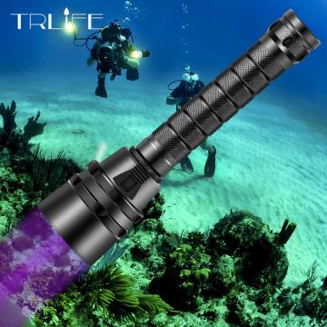 UV Professional LED diving Flashlight 5UV/L2 White Light Underwater 220M Scuba Diving Torch 395nm for Diving,Outdoor,Camping