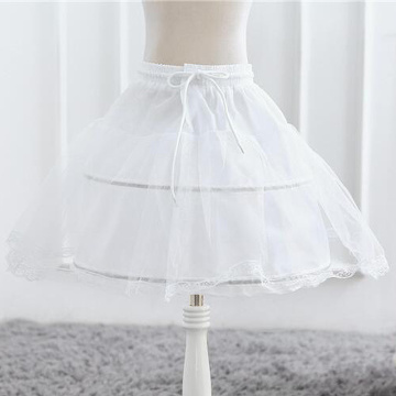 Kids White Formal One Layer Skirt Children Girls Waist Drawstring Underskirt for One Size Princess Party Solid Lace Ball Gown