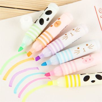 6pcs Cute Animals Mini Highlighters Lovely Mini Paint Marker Pens Drawing Liquid Chalk Kawaii Stationery School Office Supply