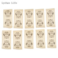 Lychee Life 10Pcs Cartoon Owl Hand Made Cloth Tags Animal Embroidered Cotton Garment Labels Tag For Bags Diy Sewing Materials