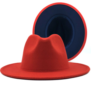 orange with Navy green Bottom Patchwork Panama Wool Felt Jazz Fedora Hats Women Men Wide Brim Party Cowboy Trilby Gambler Hat