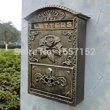 Embossed Trim Decor Bronze Look Home Garden Decorative Wall Mount Mailbox High quality wall mounted cast aluminum decorative