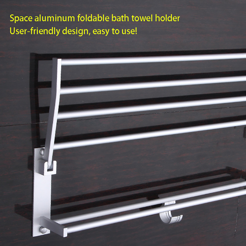 2 Layer Aluminum Wall-Mounted Shower Shelf Metal Bathroom Towel Coat Rack Shower Tray Bathroom Towel Bracket