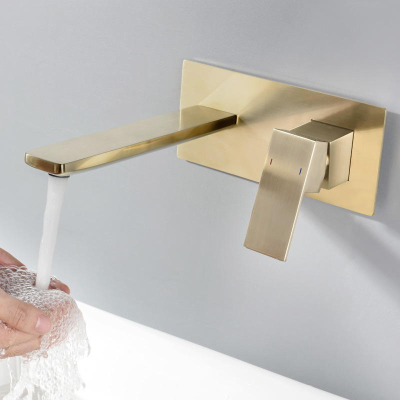 Basin Faucet Concealed Bathroom Sink Faucet Brushed Gold In-Wall Basin Spout Mixer Tap Set Combination Blanoir Solid Brass tap
