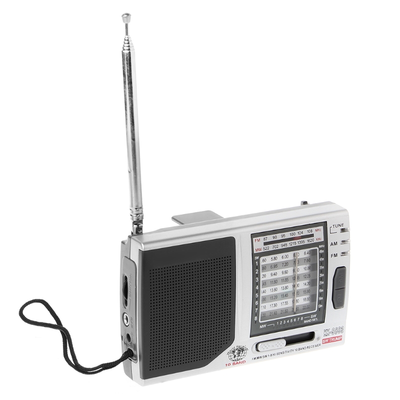 OOTDTY KK-9803 FM/MW/SW1-8 Full 10 Band Hi-Sensitivity Radio Receiver With Folding Kickstand