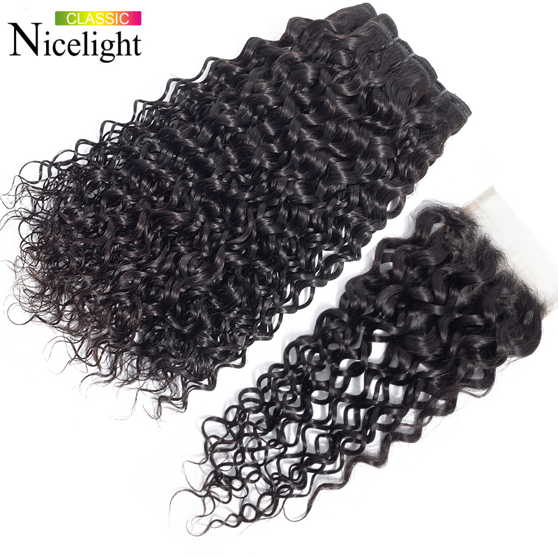 Water Wave Hair With Closure Indian Hair Extension 4X4 Lace Closure With Bundles Nicelight 3 Bundles With Closure Waterwave Hair