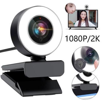 2MP HD 1080P Webcam Auto Focus with Mic PC Camera 2K Webcam with Ring Light Web Cam for Computer PC Skype OBS Steam Web Camera