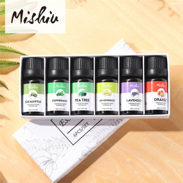 MISHIU 6Pcs/set Pure Natural Essential Oil Set Humidifier Rosemary Peppermint Massage Aromatherapy Fragrance Set Gift Box 10ML