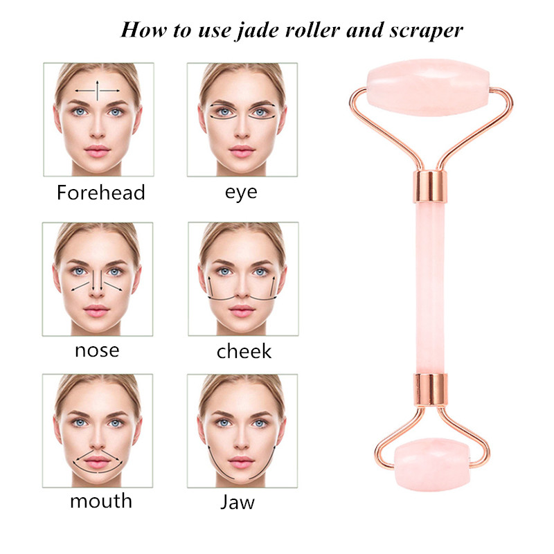 Jade Face Massage Roller Rose Quartz Roller Face-lift Massager Lifting Tool Natural Stone Skin Massage Powder Beauty Care Box