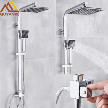 Quyanre Chrome Bath Shower Faucet Wall Mount Rainfall Shower With Handheld Shower 2-way Shower Switch Bathroom Shower Mixer Taps