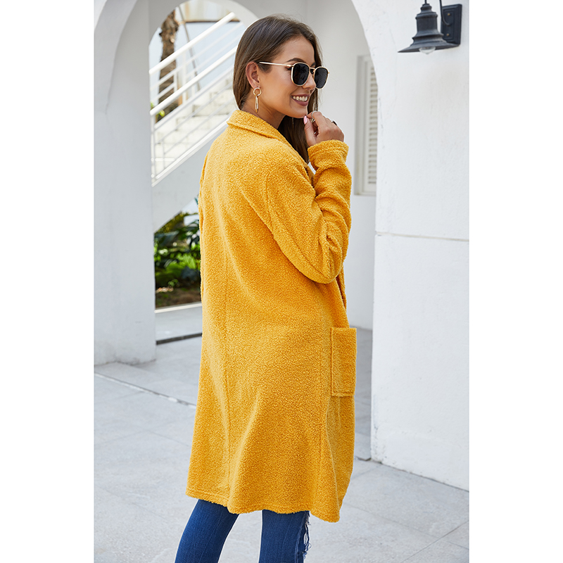 2020 New Fashion Women's Coat Autumn Winter Long-sleeved Plush Wool&Blends Women's Long Coat Winter Yellow/Khaki manteau femme