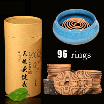 Natural 96 Rigns Coil Incense In Box Bulk Sale Anti-Odour 4 Hours Living Room Round Incense Optional Incense Burner Ceramic