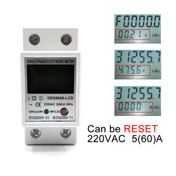 Din Rail Digital LCD Single Phase Electric Energy Meter kWh Power Consumption Meter Wattmeter Electronic AC 220V 60A Reset Zero