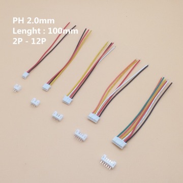 100sets PH 2.0mm Connector Plug with Wires Cables 100mm 2/3/4/5/6/7/8/9/10/12Pin 10CM 26AWG