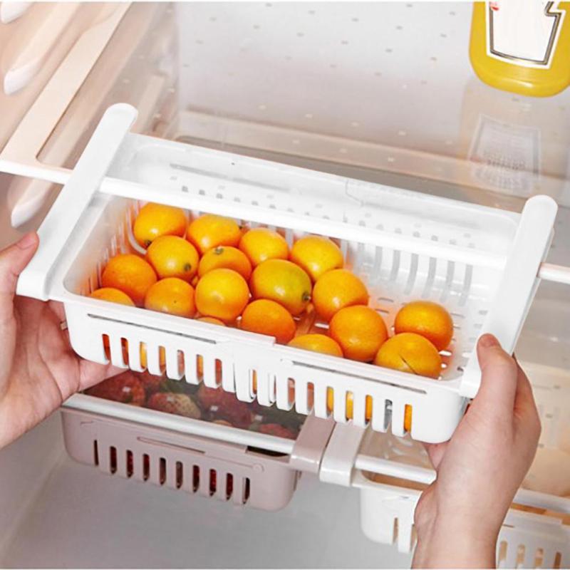 Adjustable Kitchen Storage Rack Multifunctional Refrigerator Freezer Shelf Holder Pull-Out Drawer Organizer Space Saver