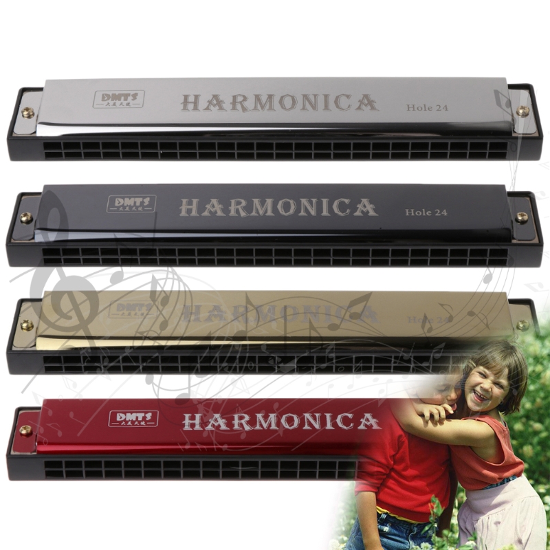 Professional 24 Hole Harmonica C Key Metal Harmonica Woodwind Instrument For Beginners 4 Color Dropshipping
