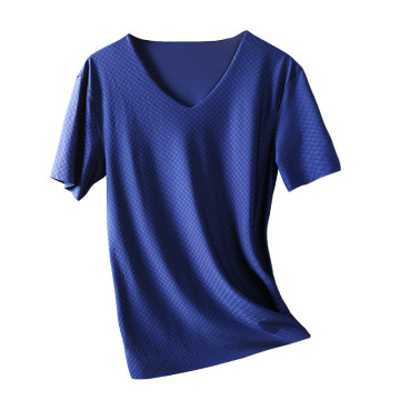 All-match Men's V-neck Thin Half-sleeved T-shirt Gentleman's Stretch Slim Summer Top Ice Silk Undershirt Seamless Short-sleeved