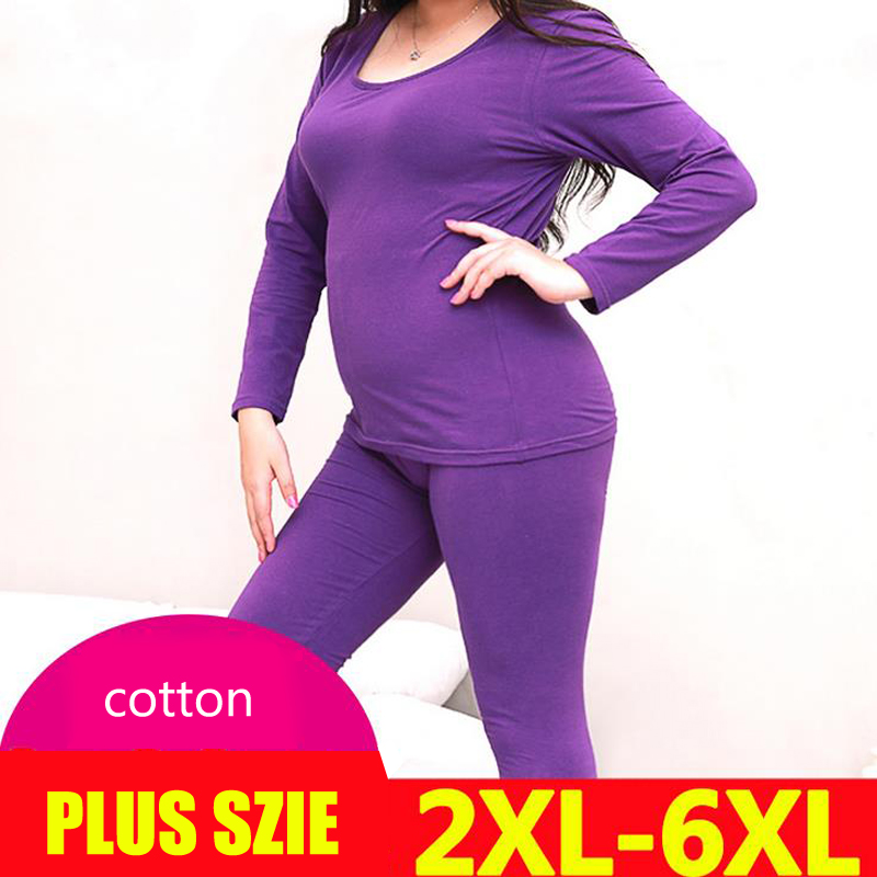 Jinsen Aite XL-6XL Plus Size Cotton Long Johns for Women Large Size 2018 New Autumn Winter Female Thermal Underwear Sets JS675