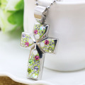Stainless steel cross pendant with colorful crystal