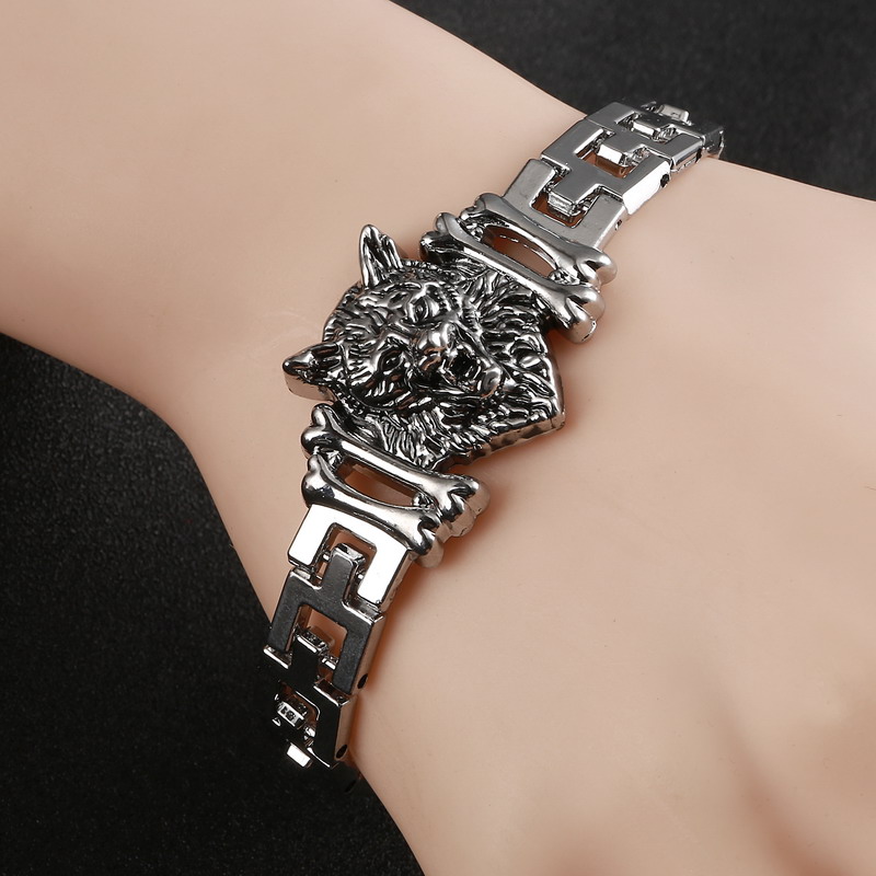 New Arrival Men Stainless Steel Bracelet Byzantine Style Men Jewelry Accessories Male Leopard Wolf Head Charm Wristband pulseira