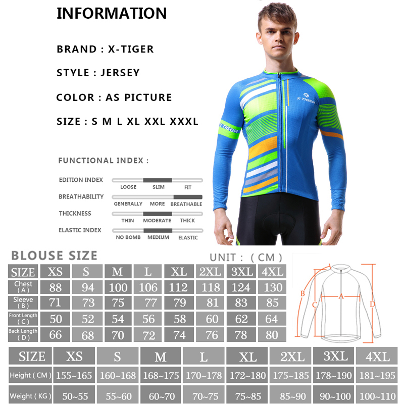 X-Tiger Cycling Jersey Breathable Long Sleeve Ropa Ciclismo Bicycle Clothes Sportswear Bike Cycling Clothing For Men