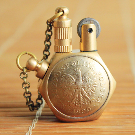 Handmade brass fluid oil lighter Vintage coins gasoline lighter Gift Random pattern