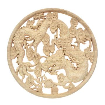 Wooden Wall Lamp Carved Dragon Flying Placard Door Carpentry Accessory (24 cm)