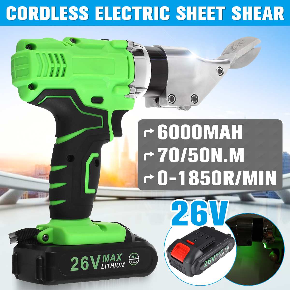990W 26V Portable Cordless Rechargeable Electric Scissor Metal Sheet Shear Cutter Scissors Power Tool 26V With 6000mAh Battery