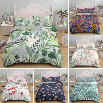 2/3 Pcs Palm Leaves Bamboo Duvet Cover Sets With Pillowcase Tropical Plant King Size Bedding Set Soft Fabric Quilt Covers