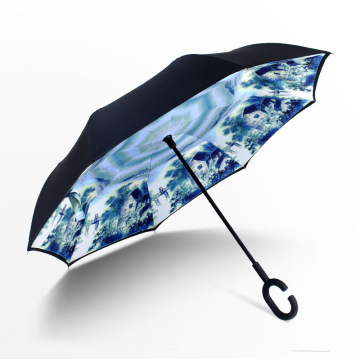 Sunny and Rainy Men and Women Anti UV Inverted Umbrella Reverse Night Snow Umbrellas Stand Inside Windproof Folding Double Layer