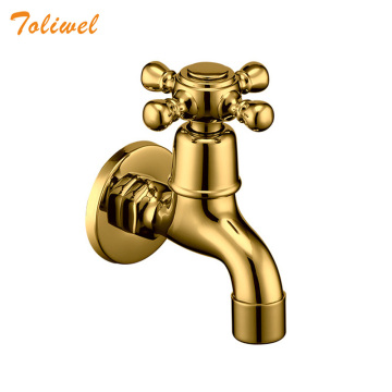 Gold Brass Bathroom Faucet Kitchen Wall Mount Sink Basin Faucets Cold Water Tap Spigot Bibcock Outdoor Garden Hose Faucet