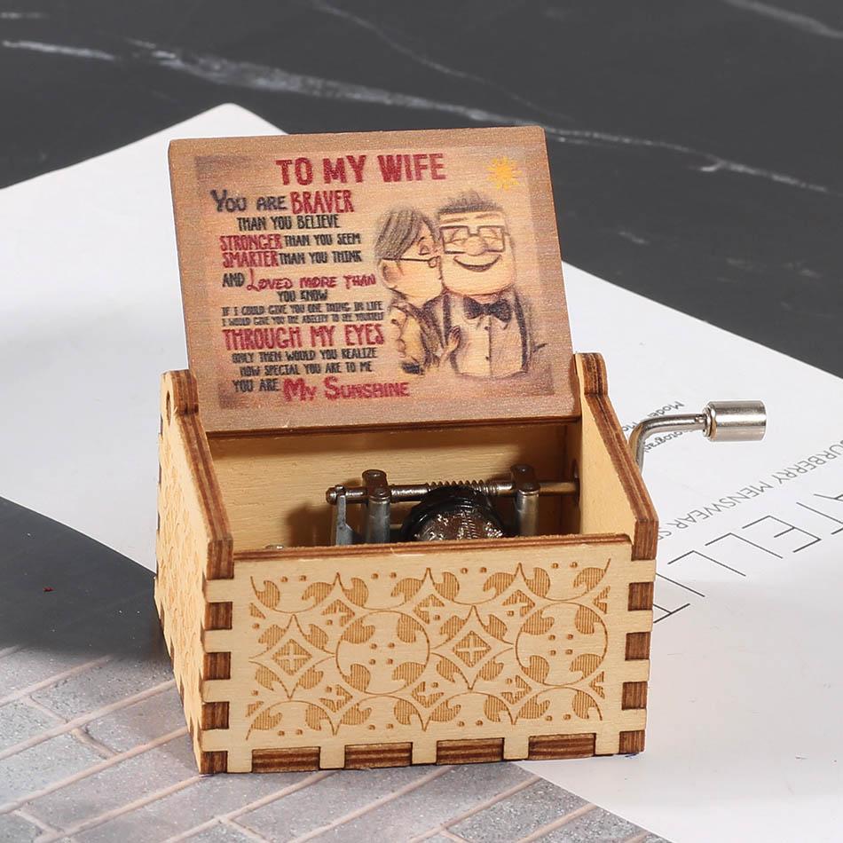 Wooden hand crank music box you are my sunshine Queen Can't help falling in love birthday Music party favors gift for kids