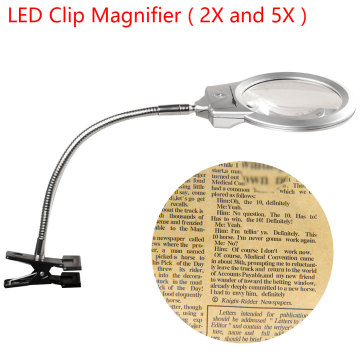 LED Lighted Lamp Clip On Desktop Illuminated Magnifier Magnifying Glass Reading Loupe Metal Hose Top Desk Magnifier With Clamp