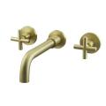 In-Wall Basin Faucet Set 3 hole Gold/Black Gold Brass Double Cross Handle Wall Mounted Bathroom Sink Faucet Hot Cold Tap XR8241