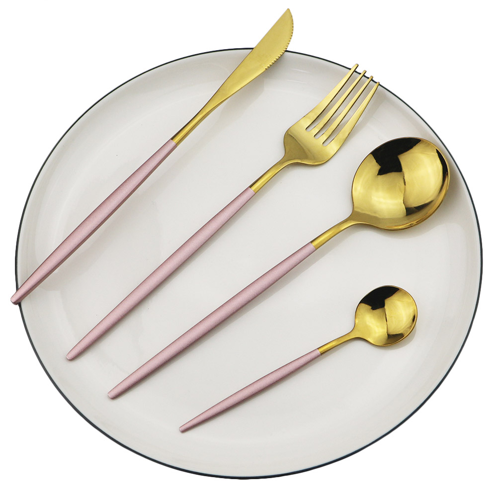 30Pcs Gold Dinnerware Set White Gold Cutlery Set Dessert Fork Flatware Set Stainless Steel Tableware Set Home Accessories