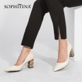SOPHITINA Spring Autumn Women New Pumps Pointed Toe Square Heel High Solid Fashionable Ladies Shoes Patent Leather Pumps C165